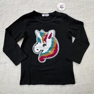 NEW Arshiner Black Sequin Unicorn Tee 7/8